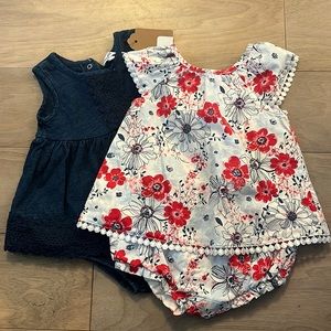 Two 2-piece bloomer set, navy and reds